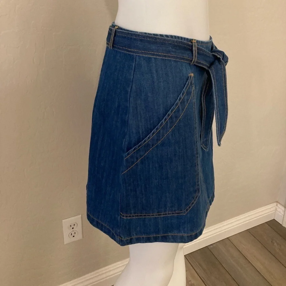Bishop + Young Retro Blue Belted Denim Skirt Size 8